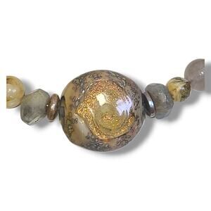 Lampwork Glass Stone & Mother of Pearl Bead Choker Necklace‎